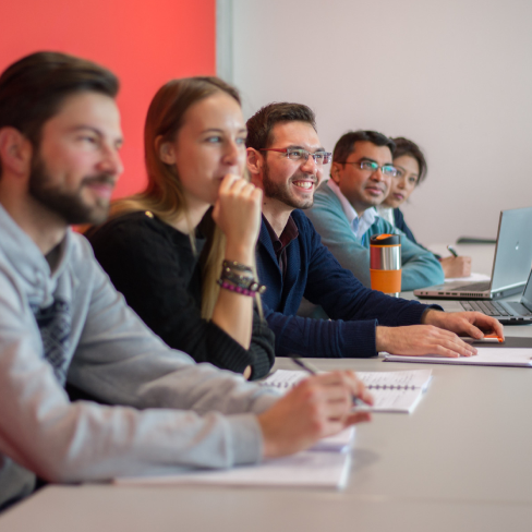 Students collaborating in a lecture